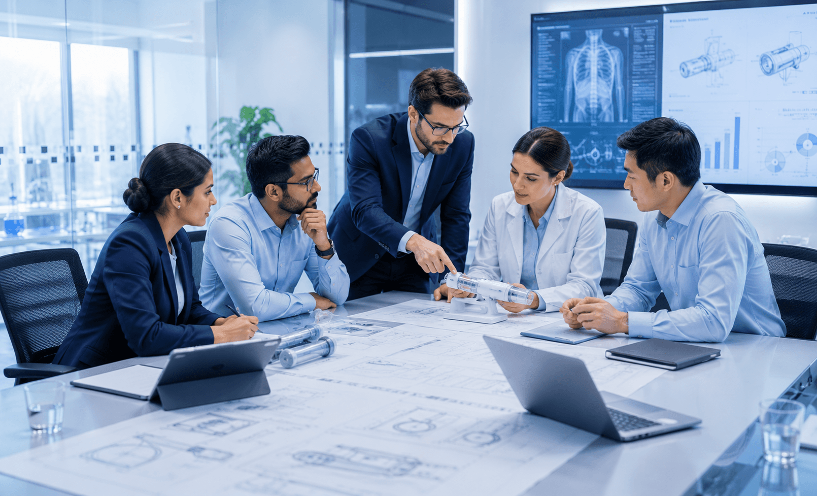 A regulatory and quality team reviewing device documentation together