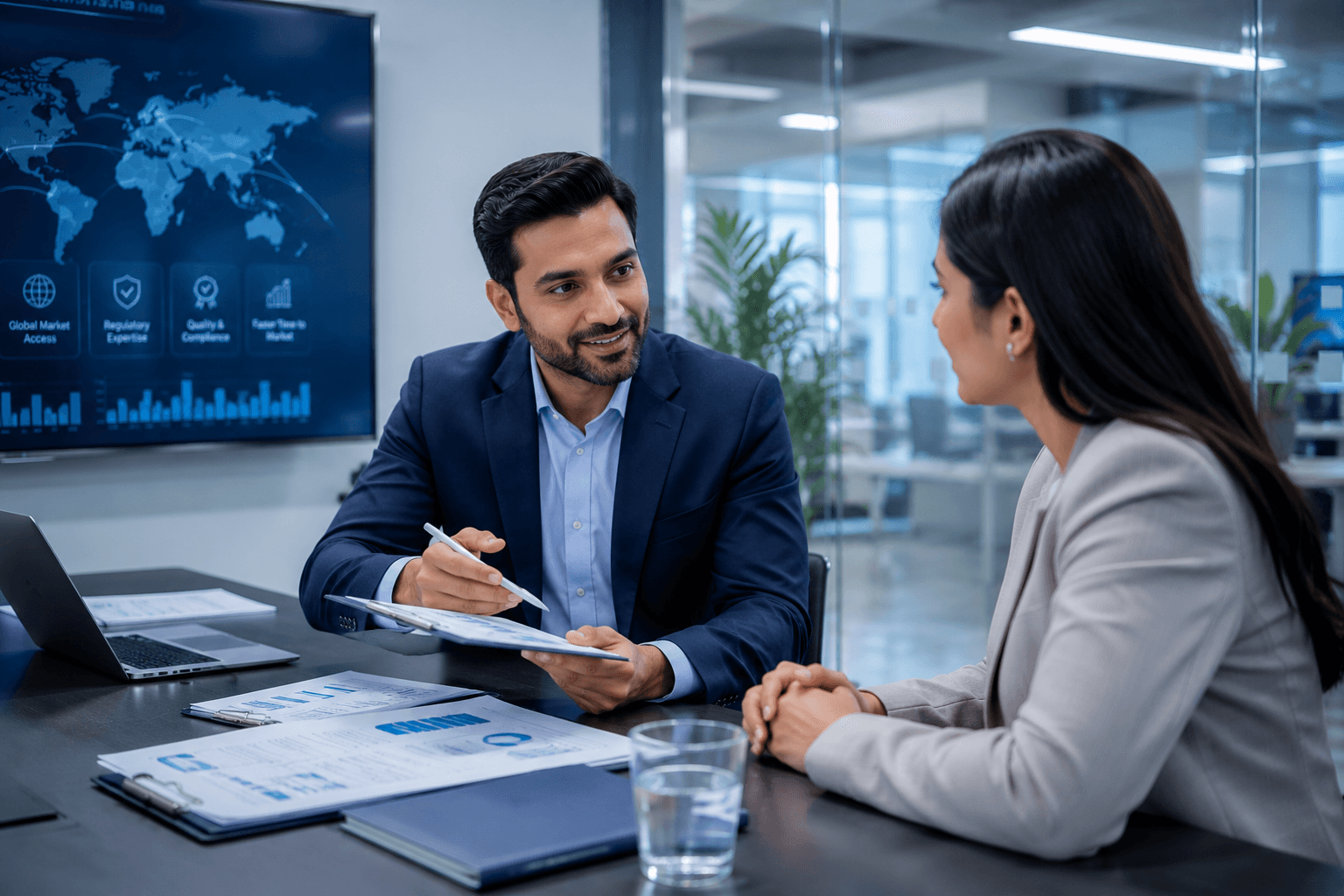 A consultant discussing a regulatory strategy document with a client